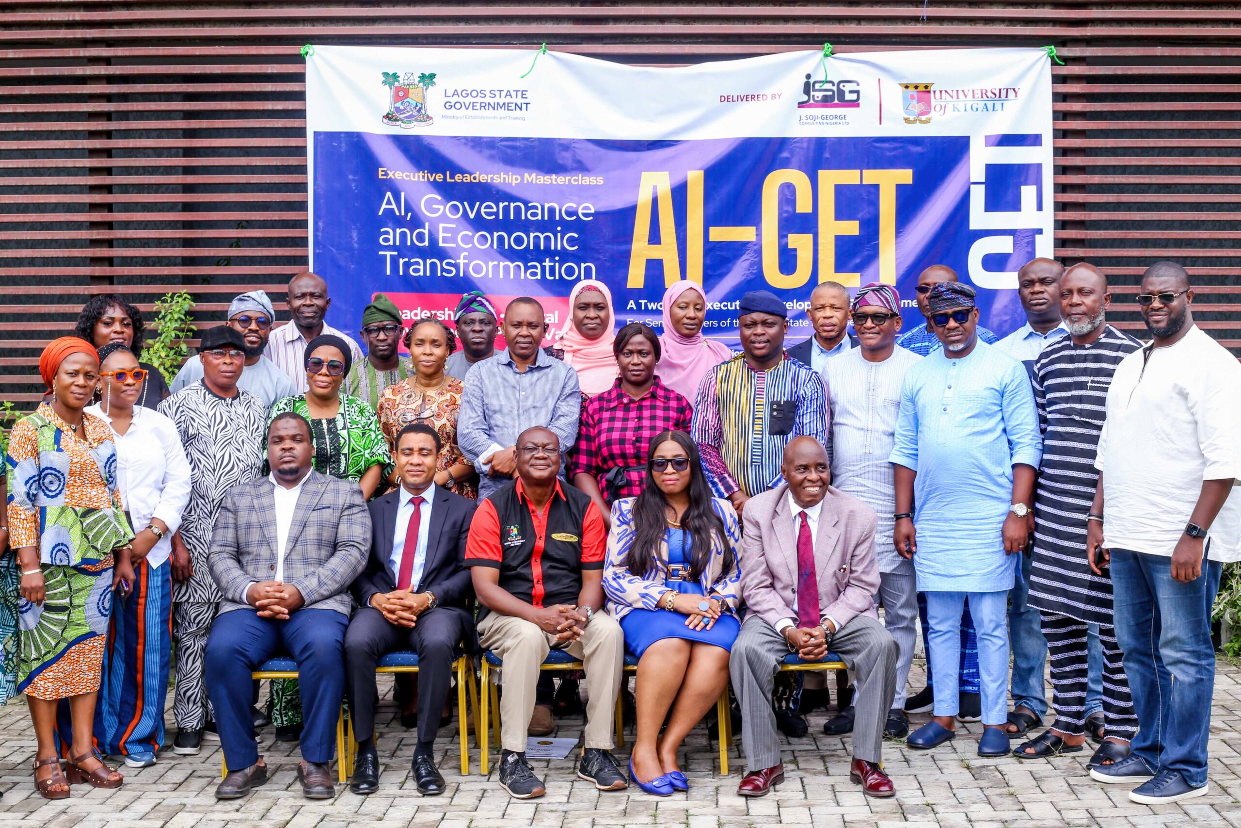 Some participants with programme leaders and a Lagos State government representative at the AI-GET Executive Leadership Masterclass in Lagos.