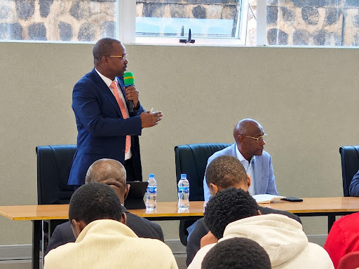 UoK Vice Chancellor Prof. George Kimathi addressing students and staff.